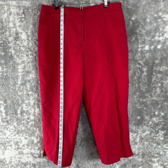 Larry Levine Sport Size 12 Cropped Linen Blend Flat Front Pants Red Zip - Picture 4 of 13
